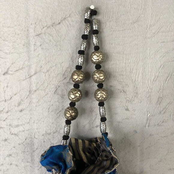 Consuela Bag Womens Blue Pink Drawstring Pouch Beaded Strap Tassel Boho Mirror - Picture 9 of 16